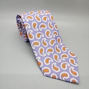 Seaward & Stearn Linen Silk London Neck Tie Paisley Purple Orange Classic